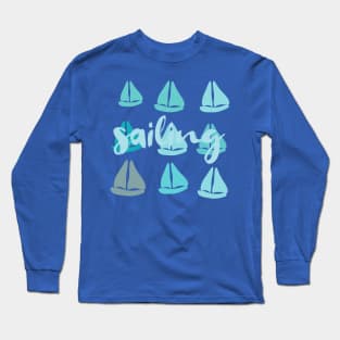 Funny Mint Sailing Boats Pattern Long Sleeve T-Shirt